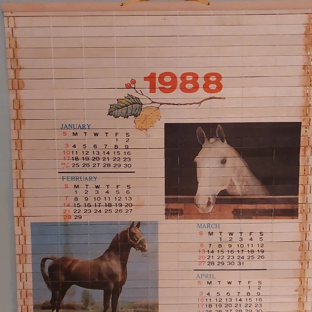 Vintage 1988/89 Bamboo Wall Calendar with Horse Images